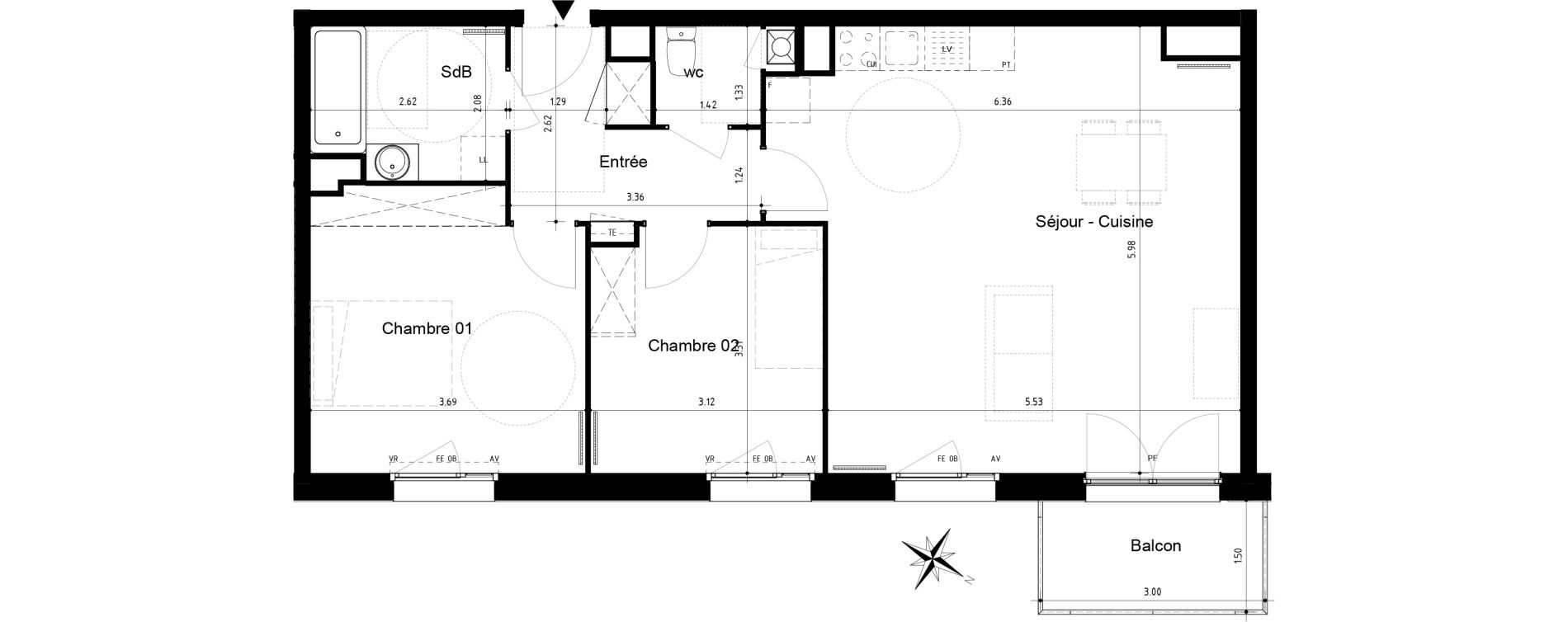 Appartement T3 de 71,45 m2 &agrave; Roubaix Centre