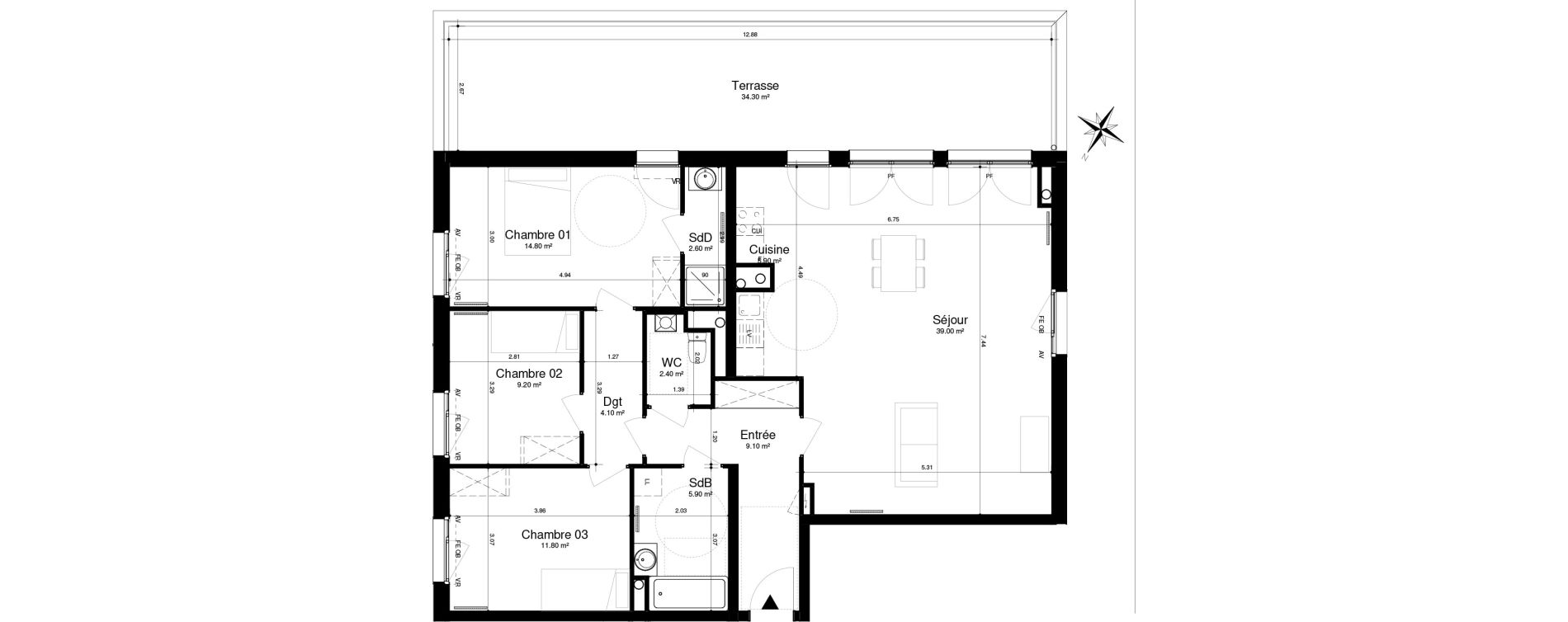 Appartement T4 de 104,80 m2 &agrave; Roubaix Centre