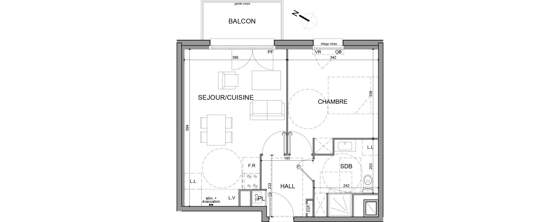 Appartement T2 de 43,10 m2 &agrave; Roubaix Fresnoy mackellerie