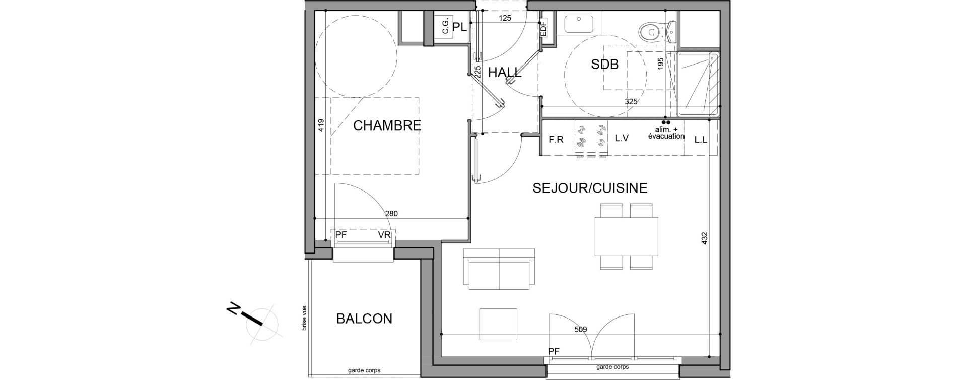Appartement T2 de 40,00 m2 &agrave; Roubaix Fresnoy mackellerie