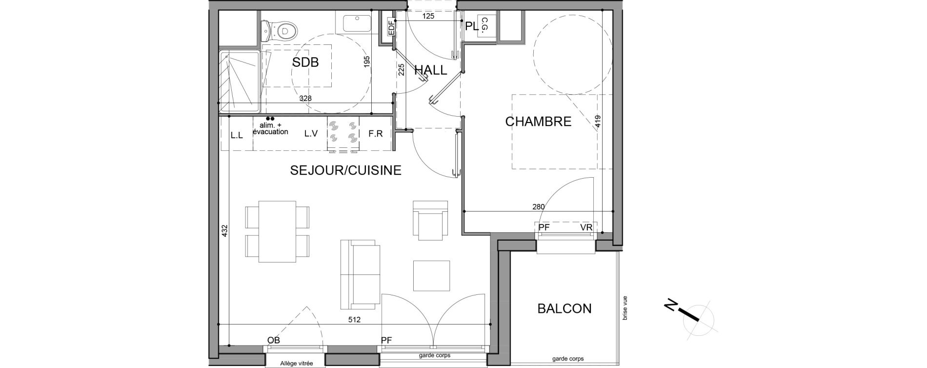 Appartement T2 de 40,20 m2 &agrave; Roubaix Fresnoy mackellerie