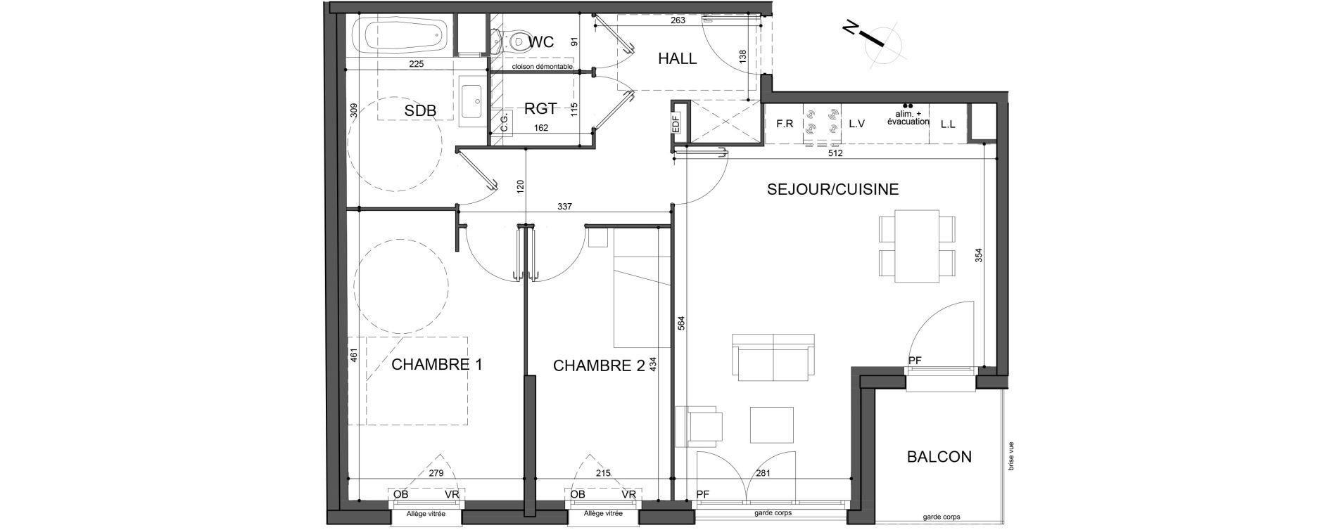 Appartement T3 de 67,10 m2 &agrave; Roubaix Fresnoy mackellerie