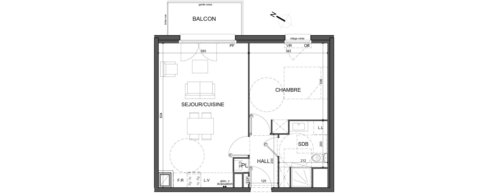 Appartement T2 de 44,60 m2 &agrave; Roubaix Fresnoy mackellerie