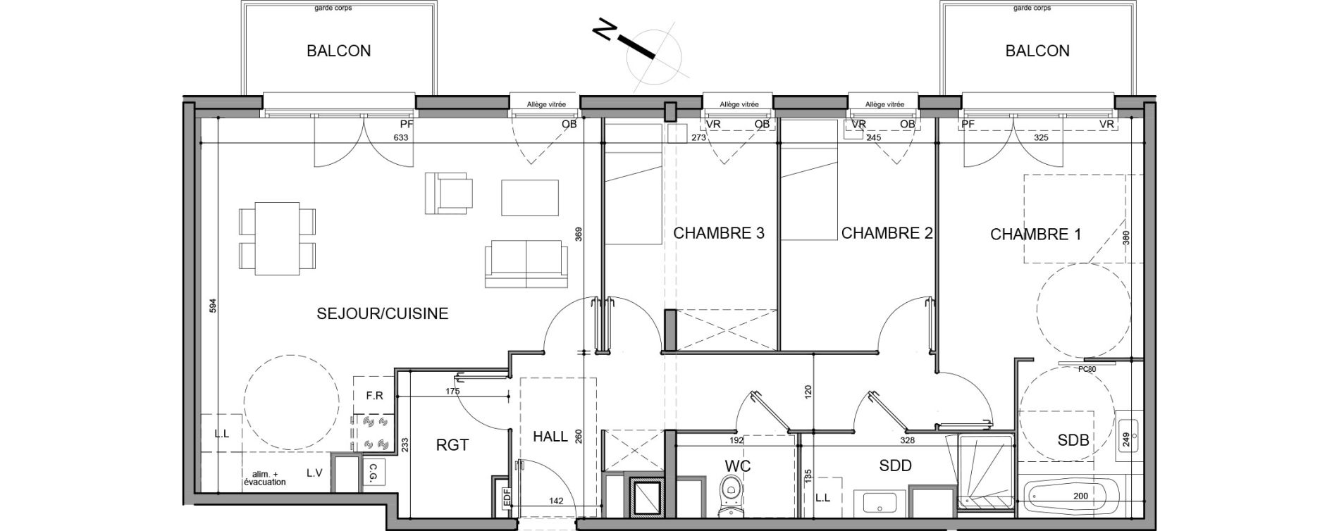 Appartement T4 de 88,90 m2 &agrave; Roubaix Fresnoy mackellerie