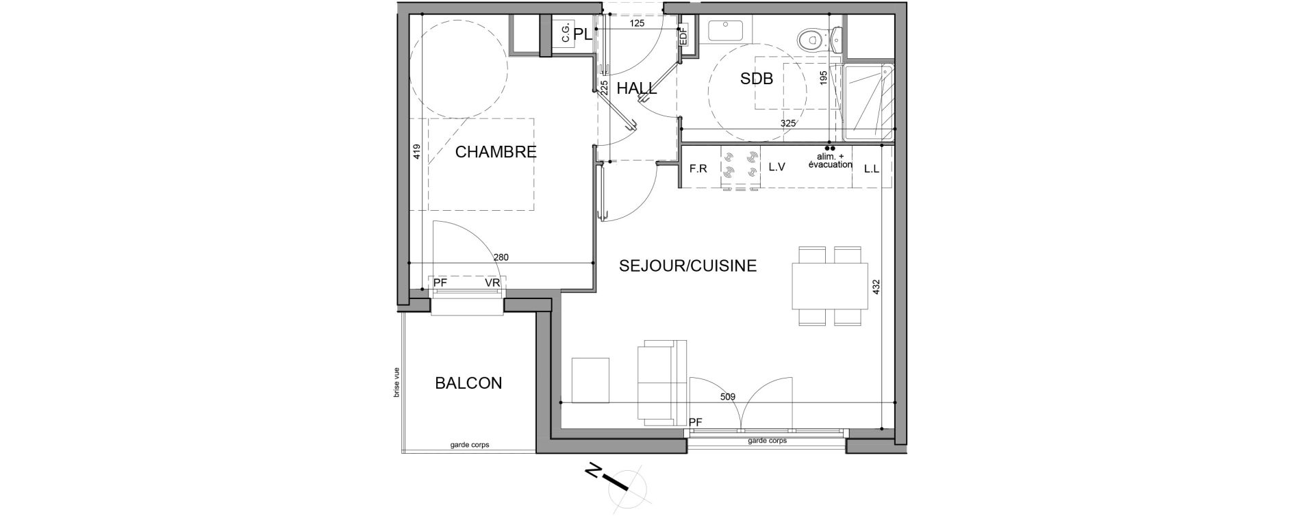 Appartement T2 de 40,00 m2 &agrave; Roubaix Fresnoy mackellerie