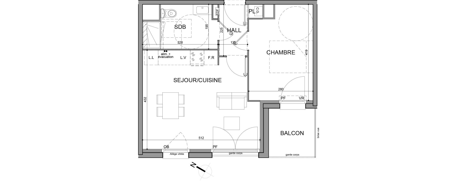 Appartement T2 de 40,30 m2 &agrave; Roubaix Fresnoy mackellerie