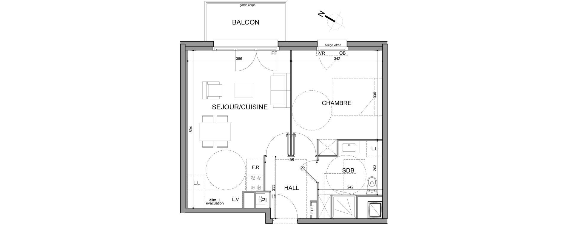Appartement T2 de 43,10 m2 &agrave; Roubaix Fresnoy mackellerie