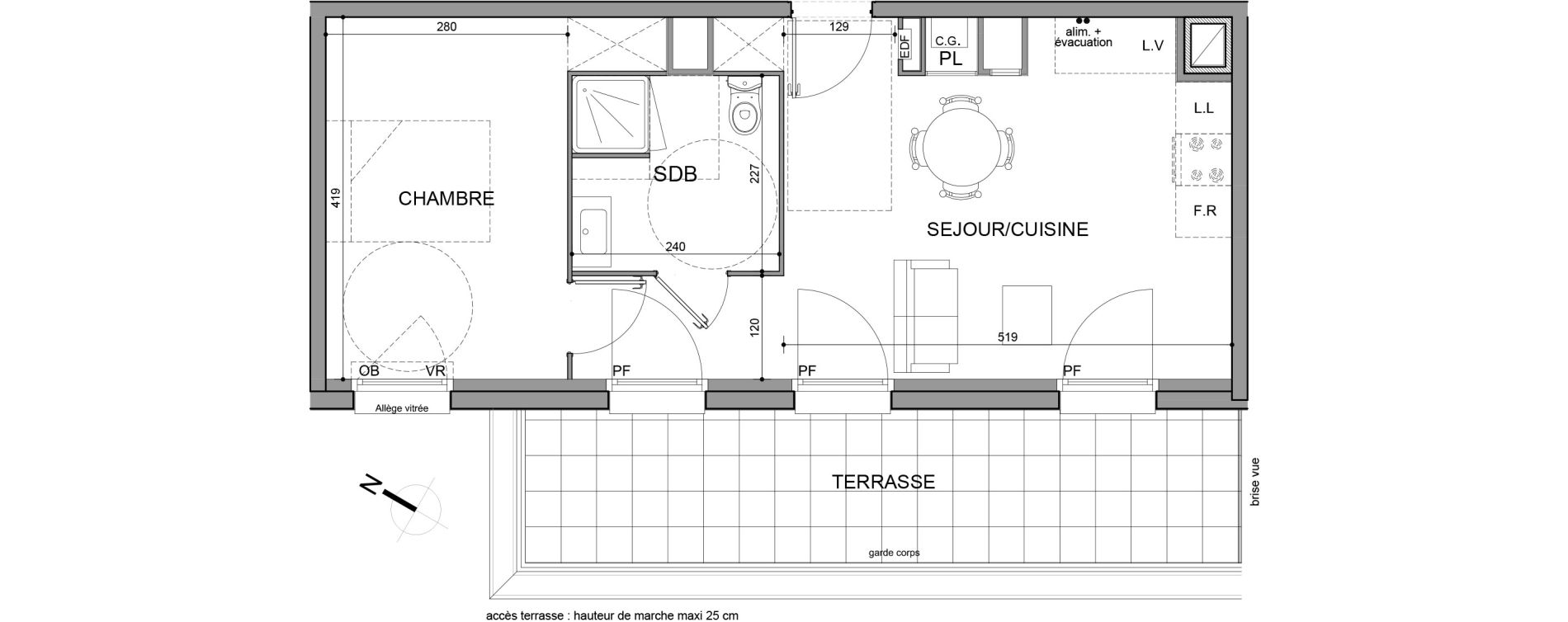 Appartement T2 de 42,00 m2 &agrave; Roubaix Fresnoy mackellerie