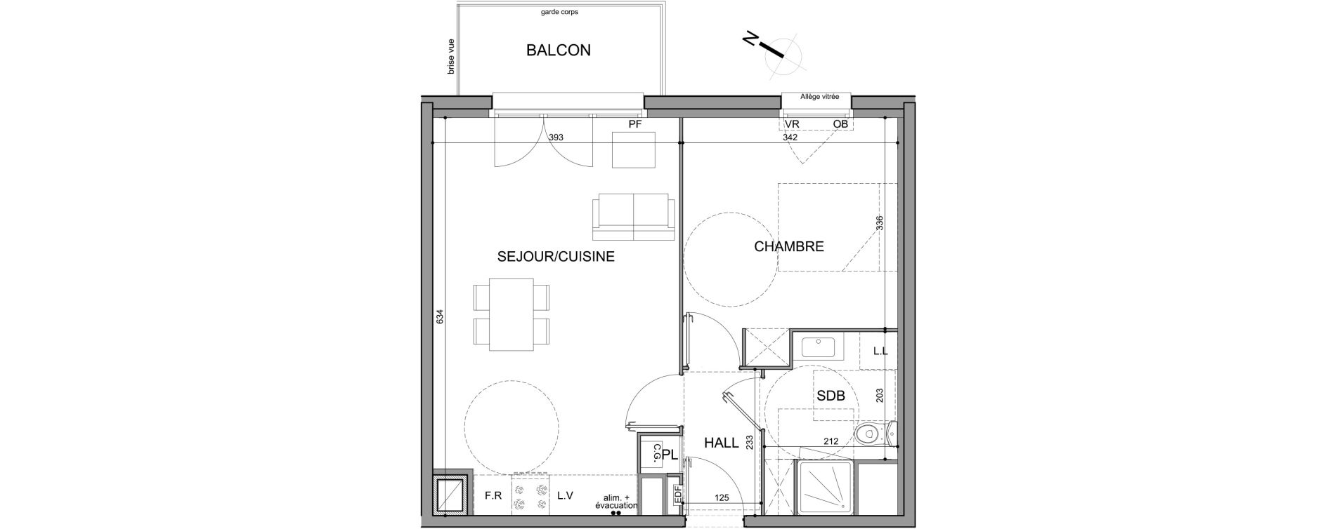 Appartement T2 de 44,60 m2 &agrave; Roubaix Fresnoy mackellerie