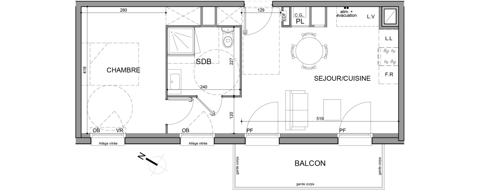 Appartement T2 de 42,00 m2 &agrave; Roubaix Fresnoy mackellerie