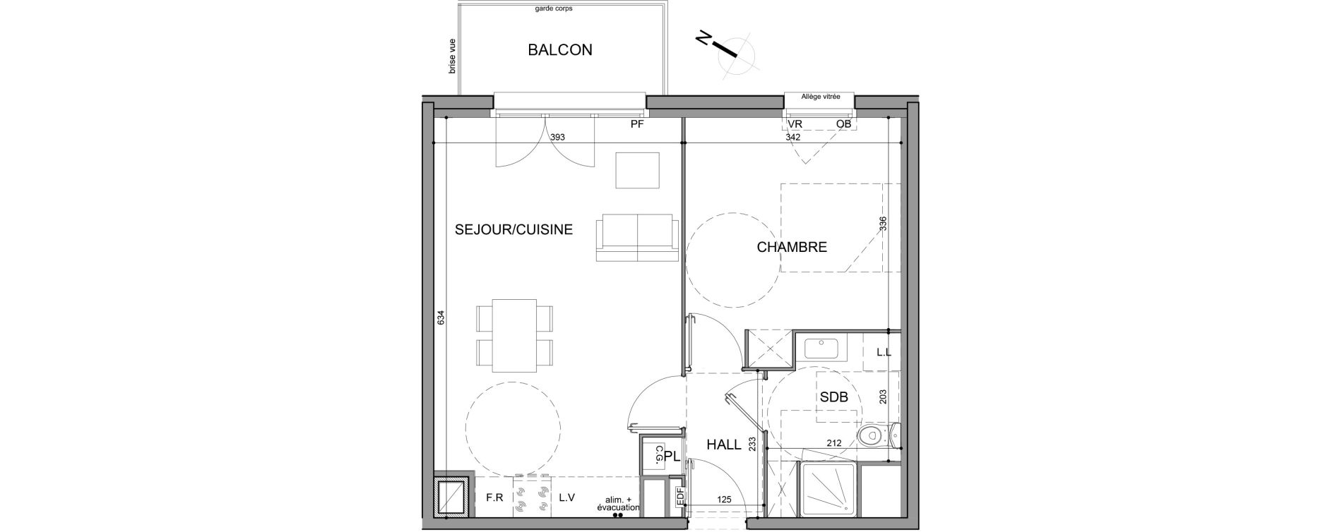 Appartement T2 de 44,60 m2 &agrave; Roubaix Fresnoy mackellerie