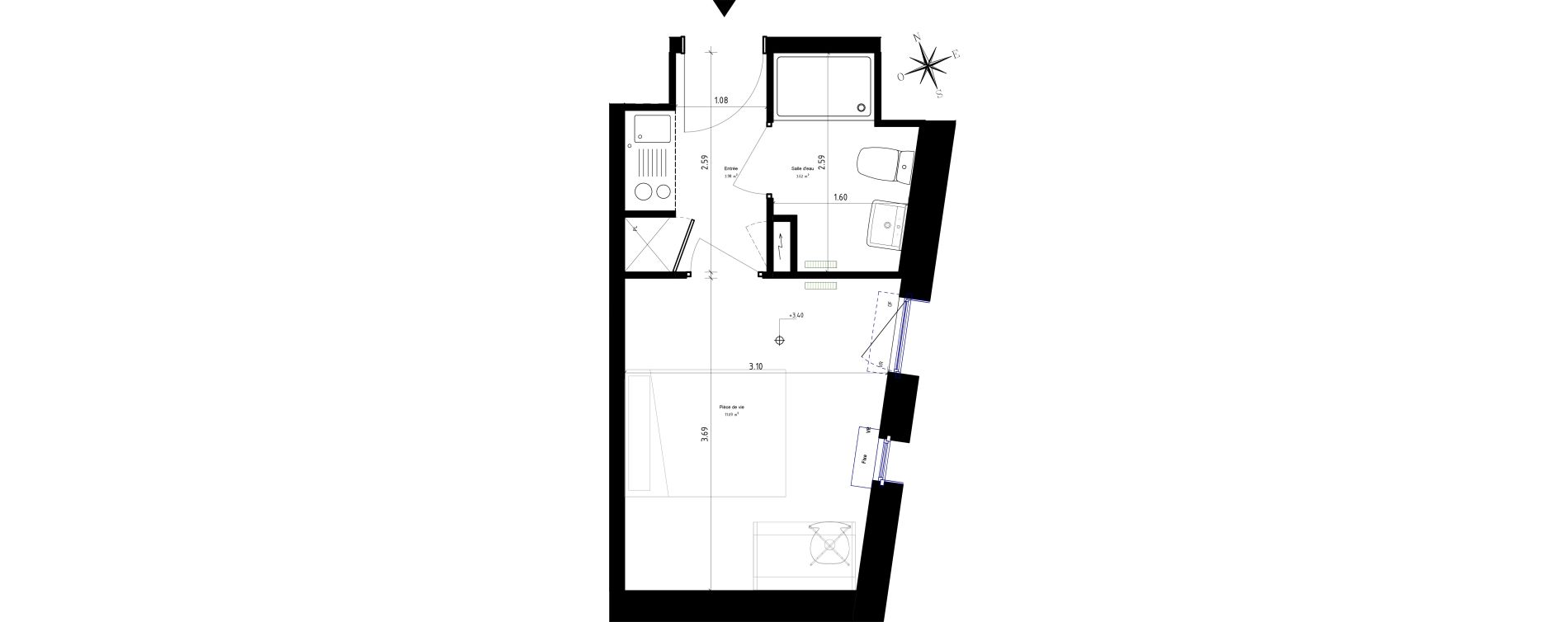 Appartement T1 de 18,69 m2 &agrave; Roubaix Campus - gare