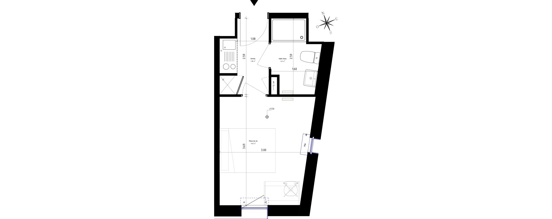 Appartement T1 de 18,69 m2 &agrave; Roubaix Campus - gare