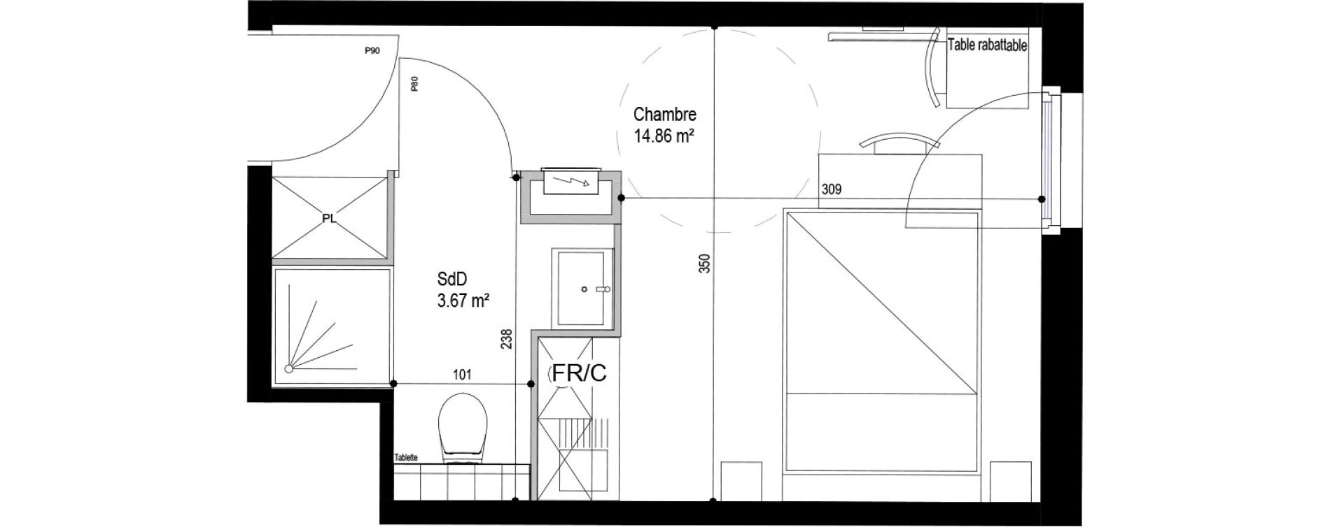 Appartement T1 meubl&eacute; de 18,53 m2 &agrave; Roubaix Esp&eacute;rance