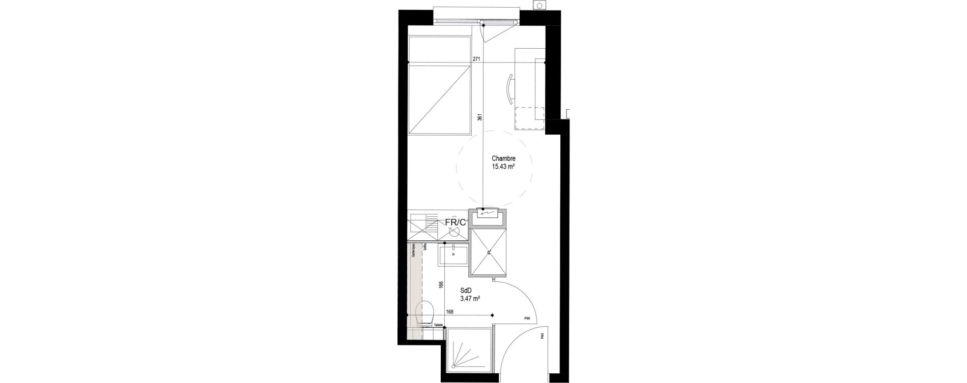 Appartement T1 meubl&eacute; de 18,90 m2 &agrave; Roubaix Esp&eacute;rance