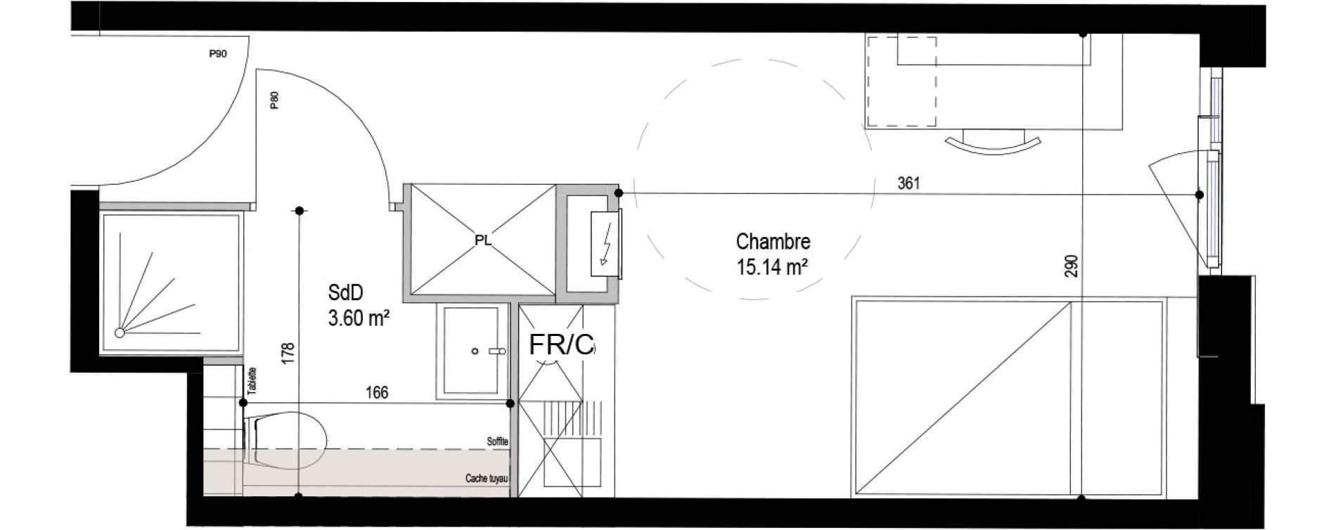 Appartement T1 meubl&eacute; de 18,74 m2 &agrave; Roubaix Esp&eacute;rance
