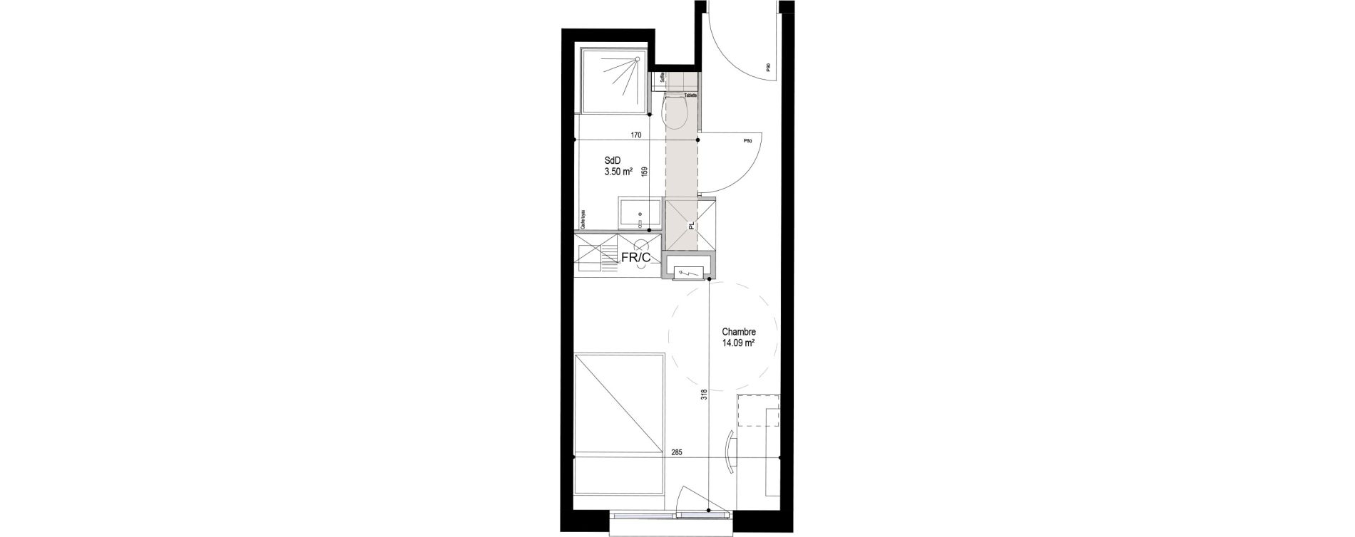 Appartement T1 meubl&eacute; de 17,59 m2 &agrave; Roubaix Esp&eacute;rance