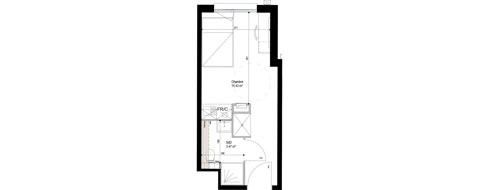 Appartement T1 meubl&eacute; de 18,90 m2 &agrave; Roubaix Esp&eacute;rance