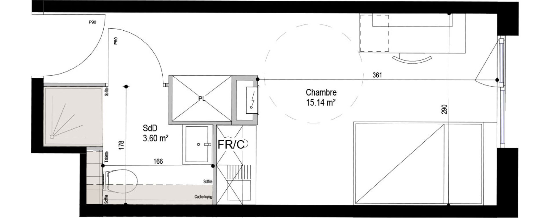 Appartement T1 meubl&eacute; de 18,74 m2 &agrave; Roubaix Esp&eacute;rance