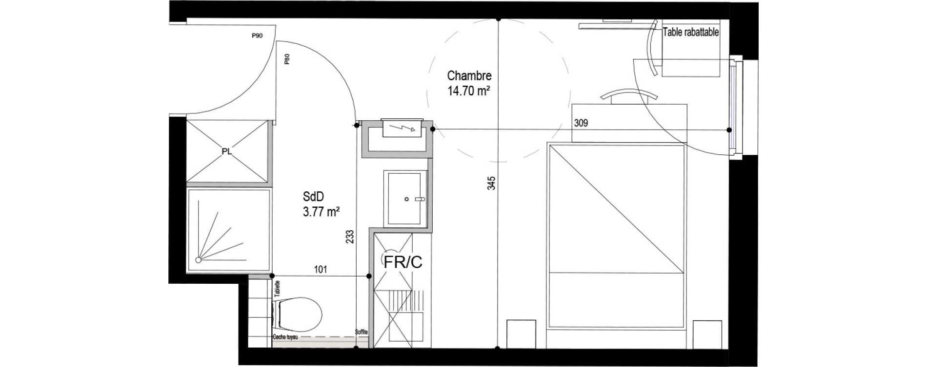 Appartement T1 meubl&eacute; de 18,47 m2 &agrave; Roubaix Esp&eacute;rance
