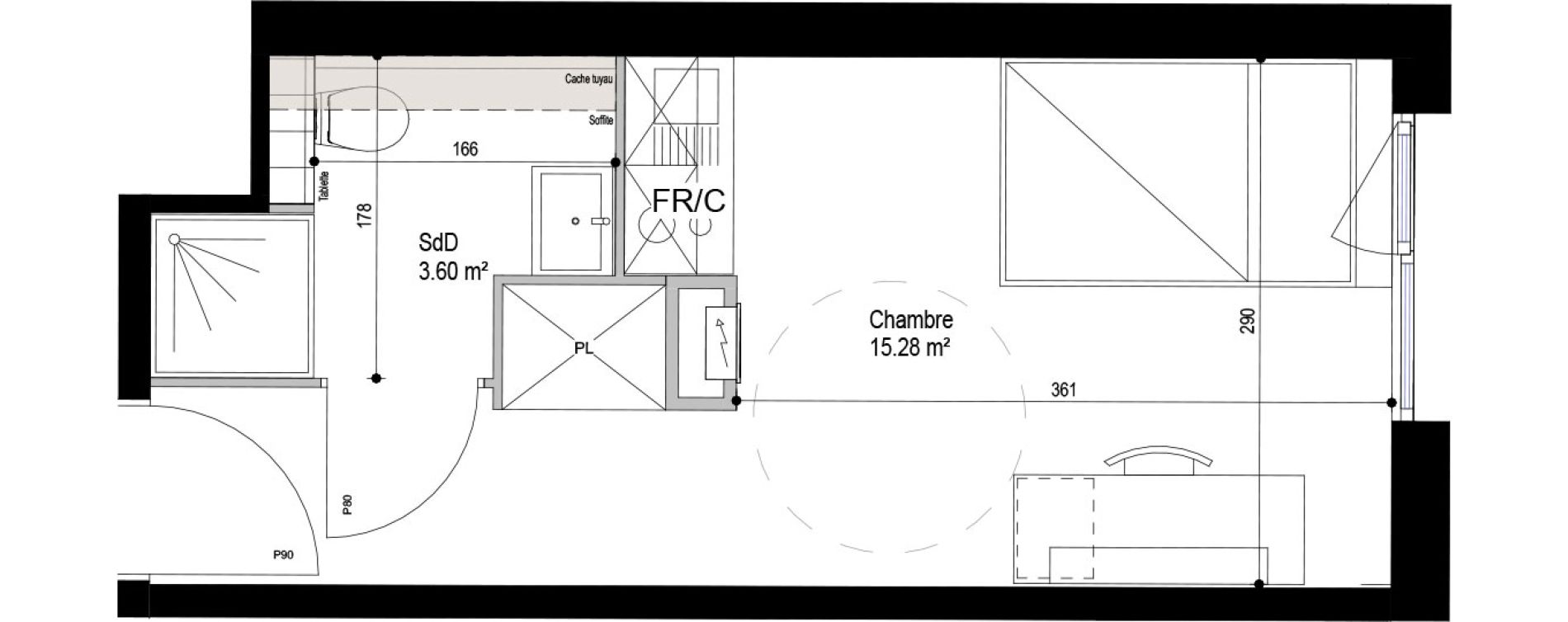 Appartement T1 meubl&eacute; de 18,88 m2 &agrave; Roubaix Esp&eacute;rance