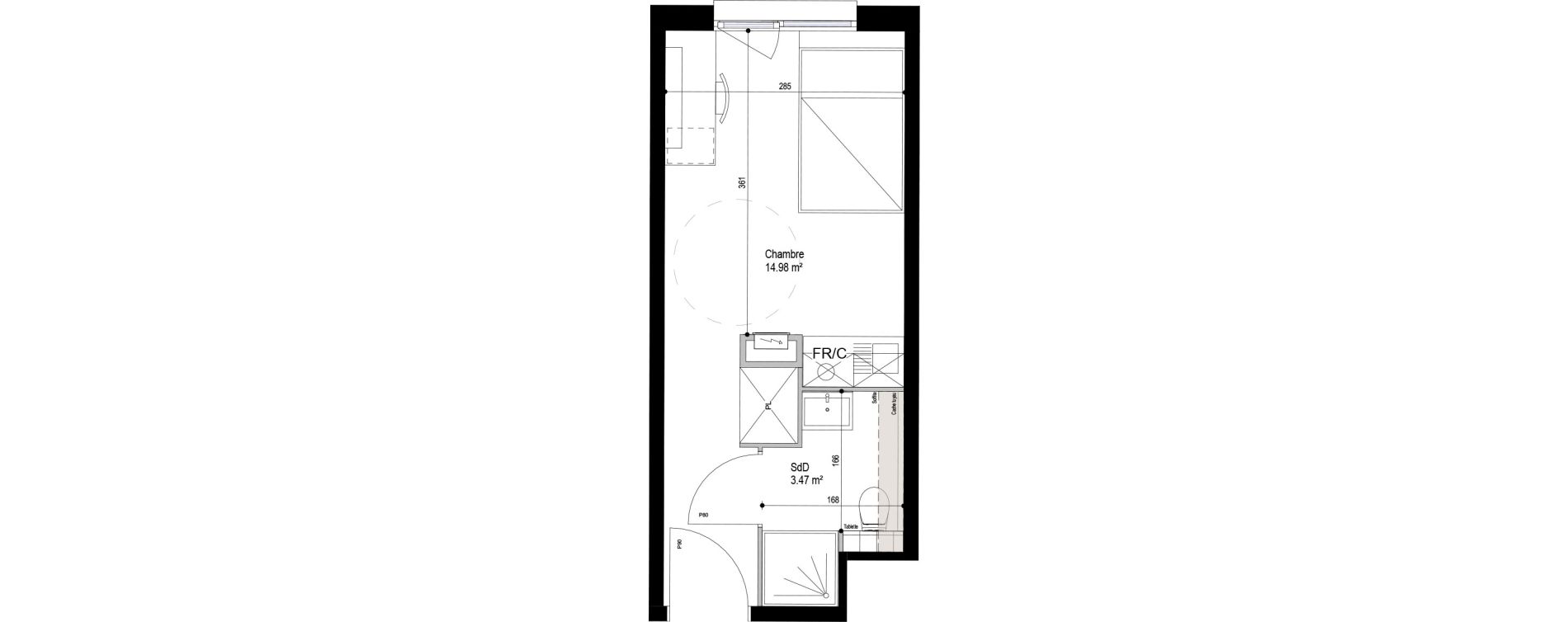 Appartement T1 meubl&eacute; de 18,45 m2 &agrave; Roubaix Esp&eacute;rance