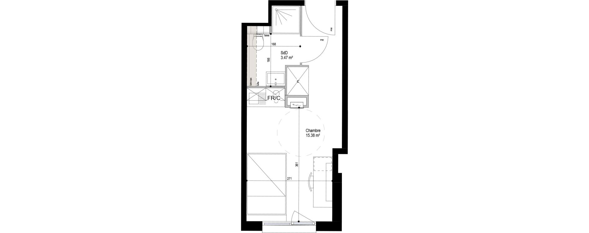 Appartement T1 meubl&eacute; de 18,85 m2 &agrave; Roubaix Esp&eacute;rance