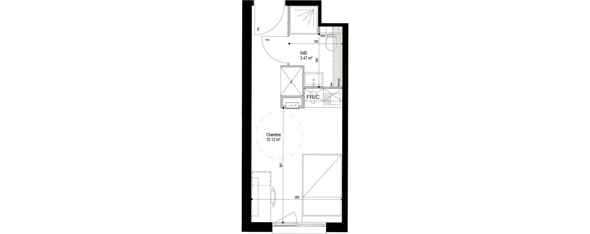 Appartement T1 meubl&eacute; de 18,59 m2 &agrave; Roubaix Esp&eacute;rance