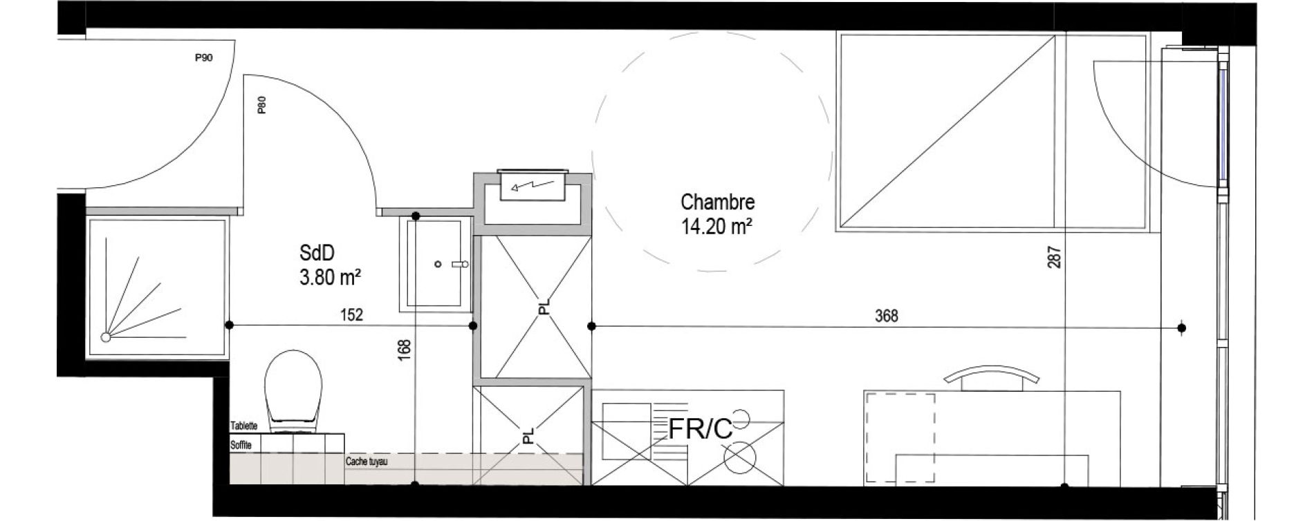 Appartement T1 meubl&eacute; de 18,00 m2 &agrave; Roubaix Esp&eacute;rance
