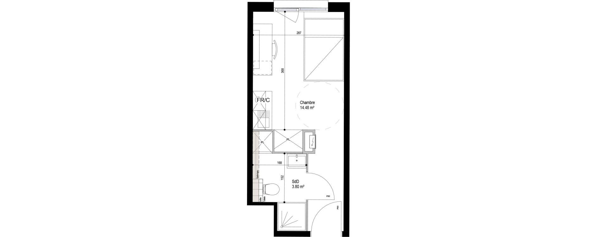 Appartement T1 meubl&eacute; de 18,28 m2 &agrave; Roubaix Esp&eacute;rance