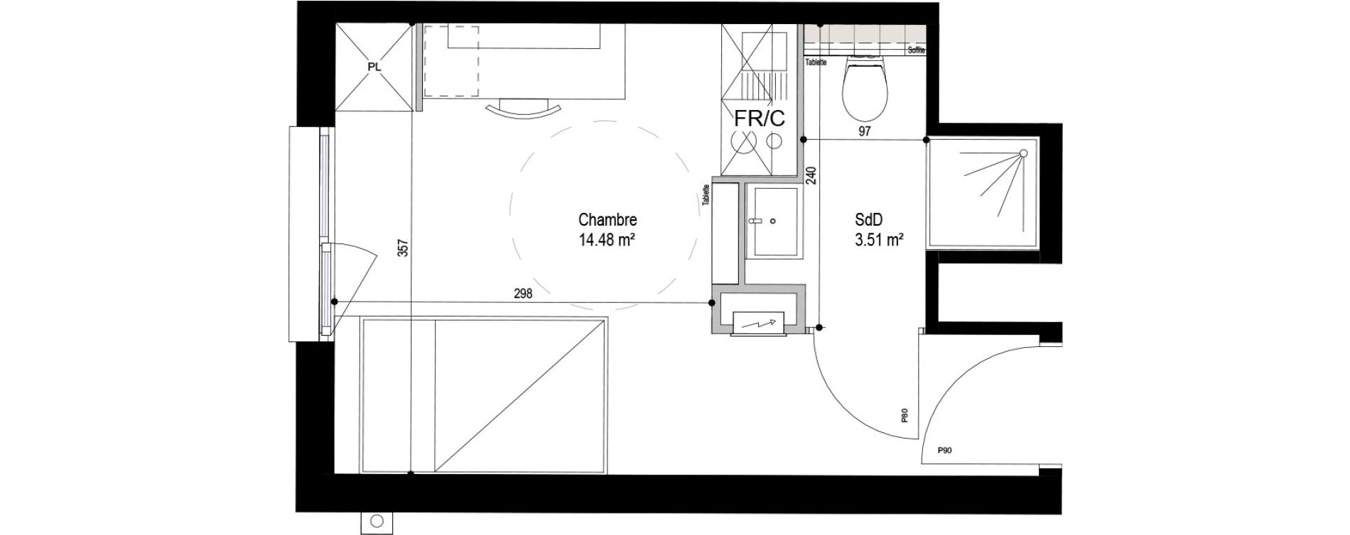 Appartement T1 meubl&eacute; de 17,99 m2 &agrave; Roubaix Esp&eacute;rance