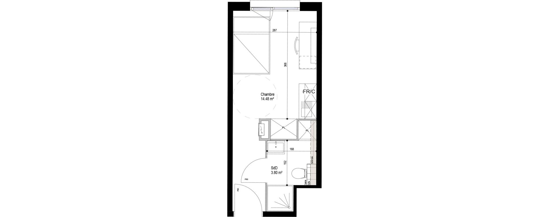 Appartement T1 meubl&eacute; de 18,28 m2 &agrave; Roubaix Esp&eacute;rance