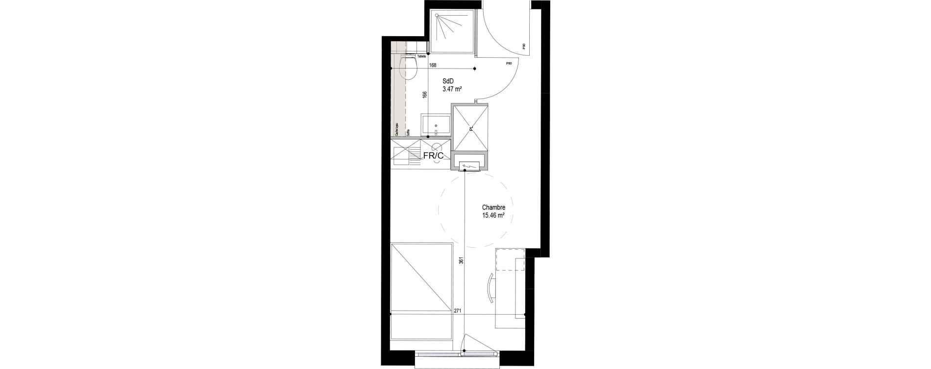 Appartement T1 meubl&eacute; de 18,93 m2 &agrave; Roubaix Esp&eacute;rance