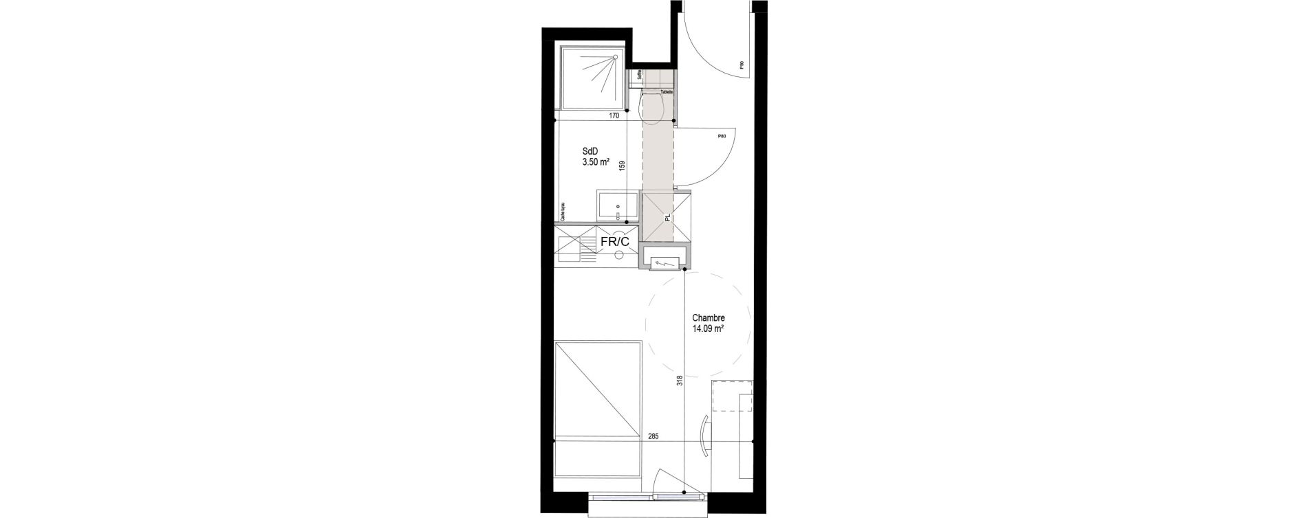 Appartement T1 meubl&eacute; de 17,59 m2 &agrave; Roubaix Esp&eacute;rance
