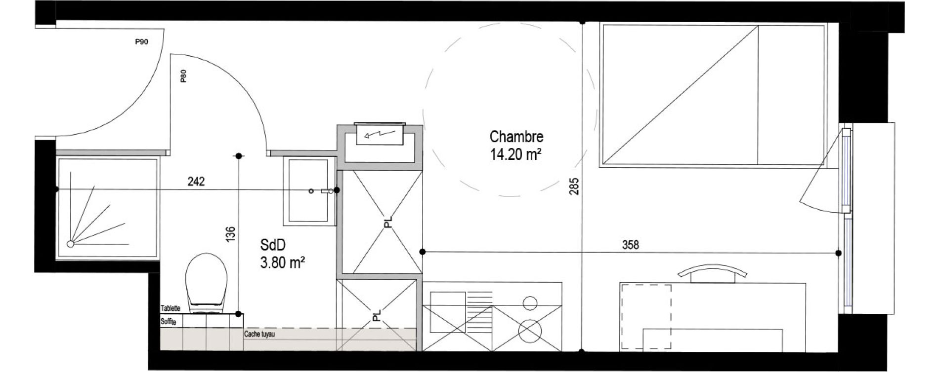 Appartement T1 meubl&eacute; de 18,00 m2 &agrave; Roubaix Esp&eacute;rance