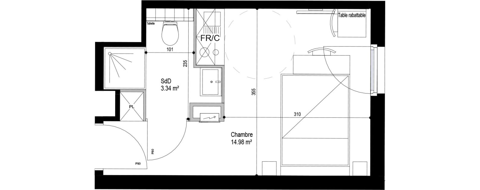 Appartement T1 meubl&eacute; de 18,32 m2 &agrave; Roubaix Esp&eacute;rance