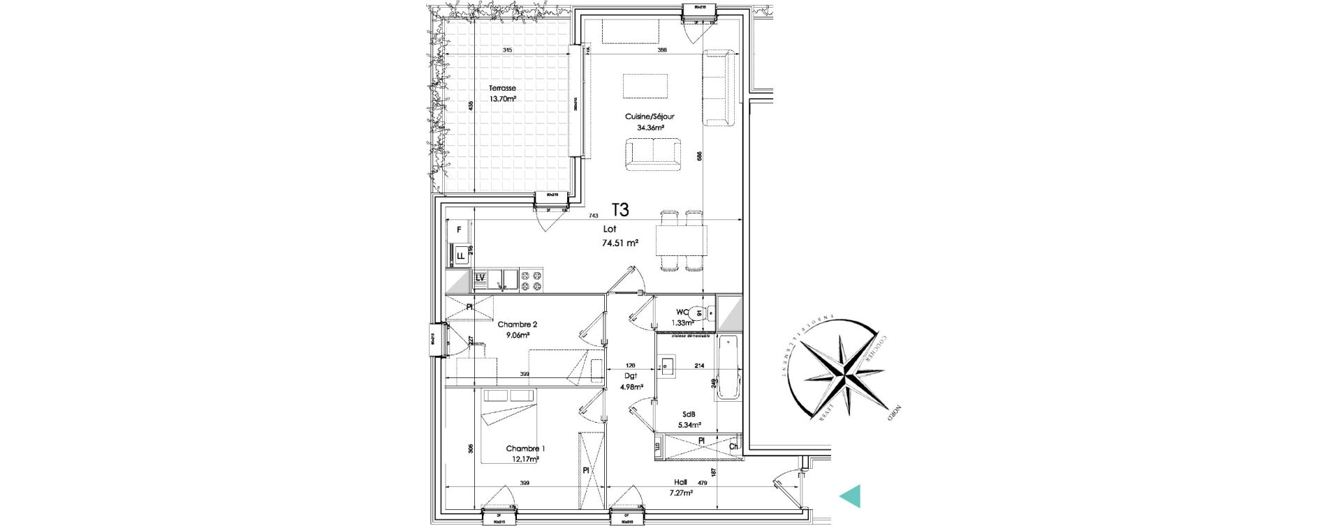 Appartement T3 de 74,51 m2 &agrave; Sainghin-En-Weppes Centre