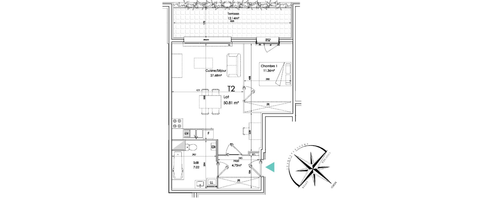Appartement T2 de 50,81 m2 &agrave; Sainghin-En-Weppes Centre