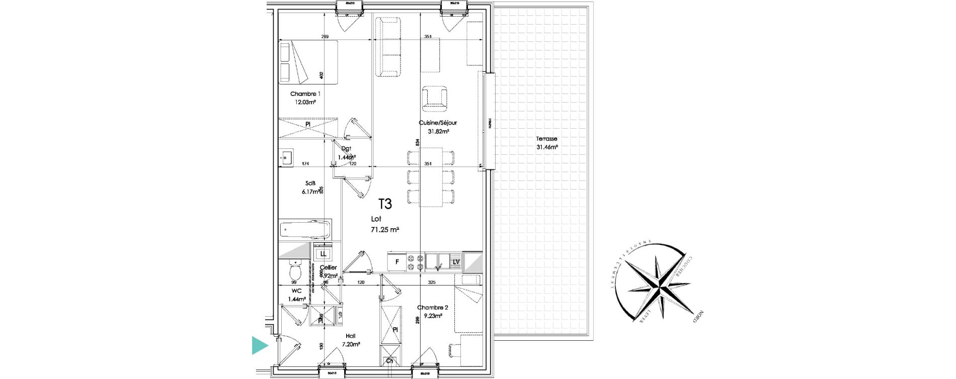 Appartement T3 de 71,25 m2 &agrave; Sainghin-En-Weppes Centre