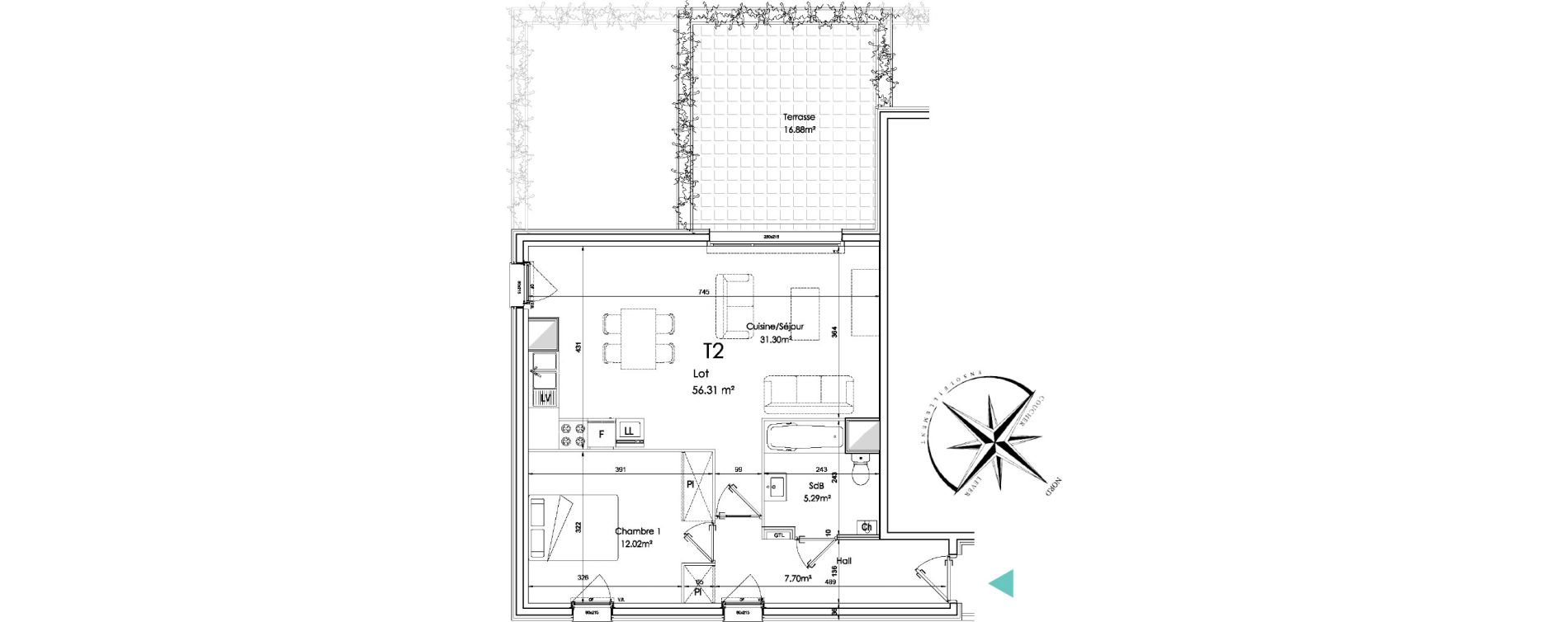 Appartement T2 de 56,31 m2 &agrave; Sainghin-En-Weppes Centre