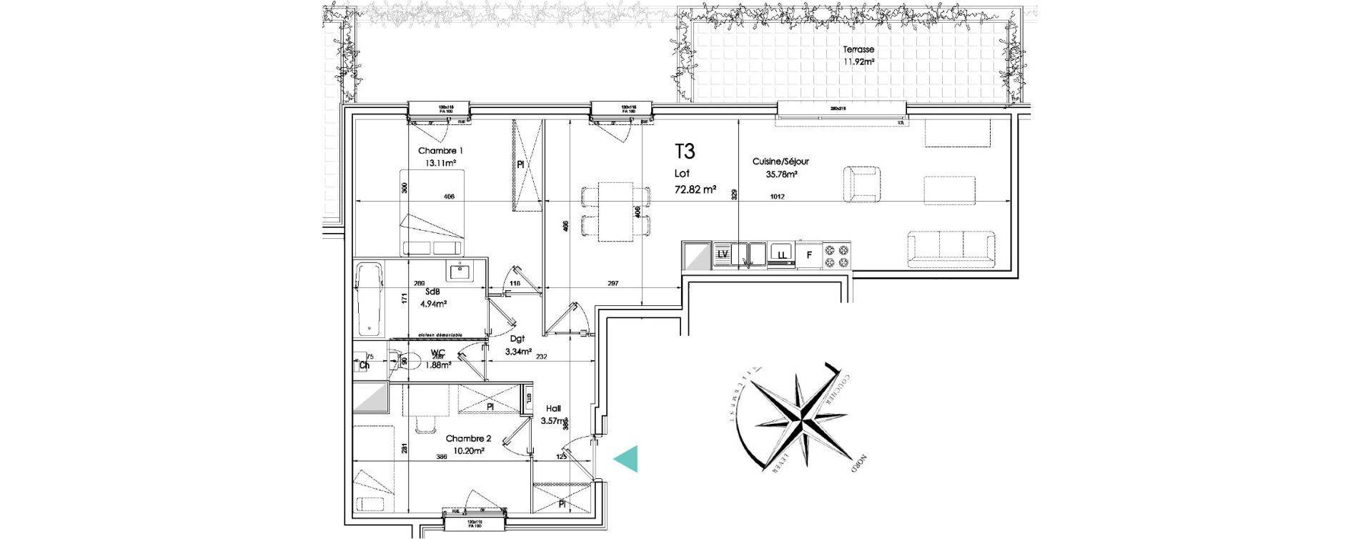 Appartement T3 de 72,82 m2 &agrave; Sainghin-En-Weppes Centre