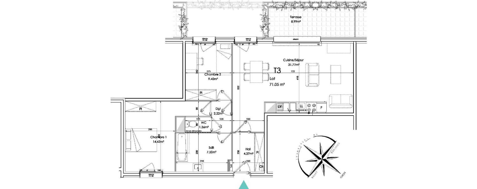 Appartement T3 de 71,05 m2 &agrave; Sainghin-En-Weppes Centre