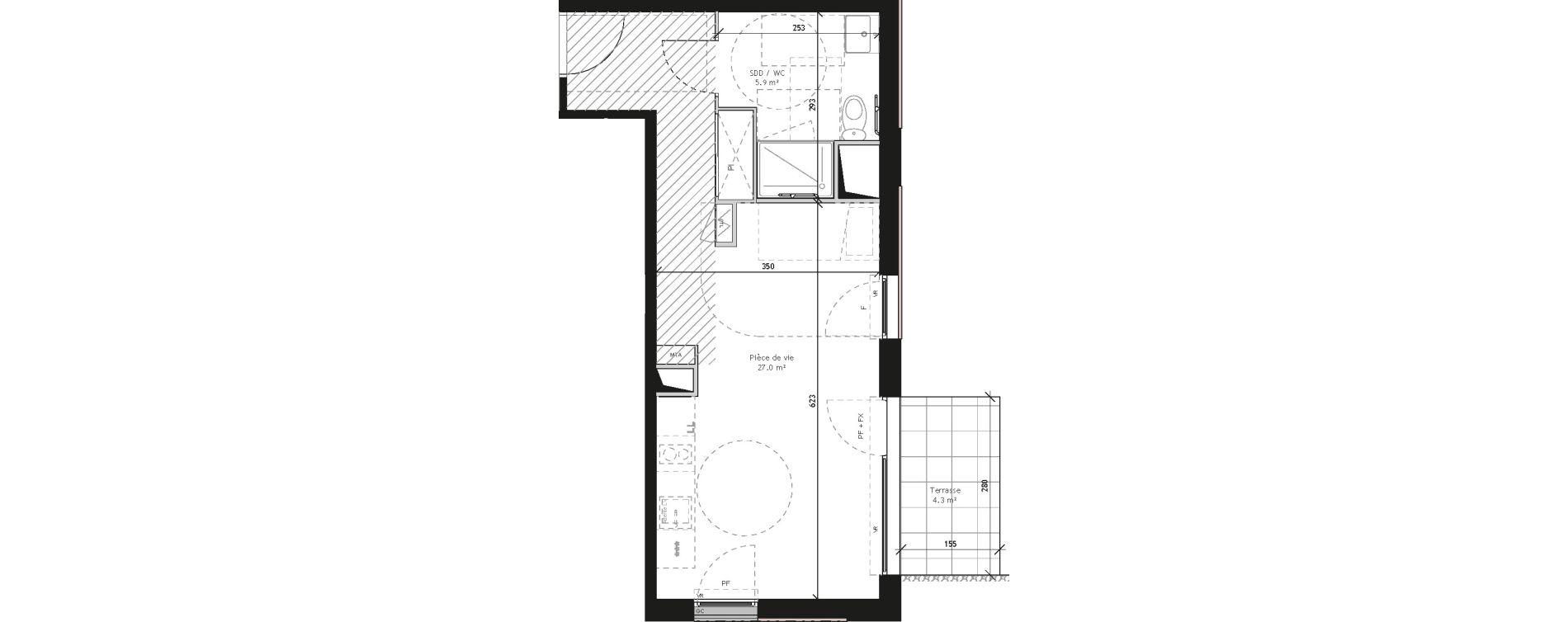 Appartement T1 de 32,90 m2 &agrave; Saint-Andr&eacute;-Lez-Lille Quai 22