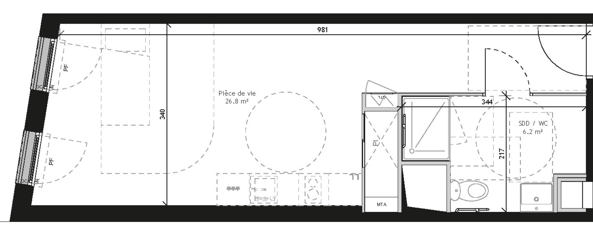 Appartement T1 de 33,00 m2 &agrave; Saint-Andr&eacute;-Lez-Lille Quai 22