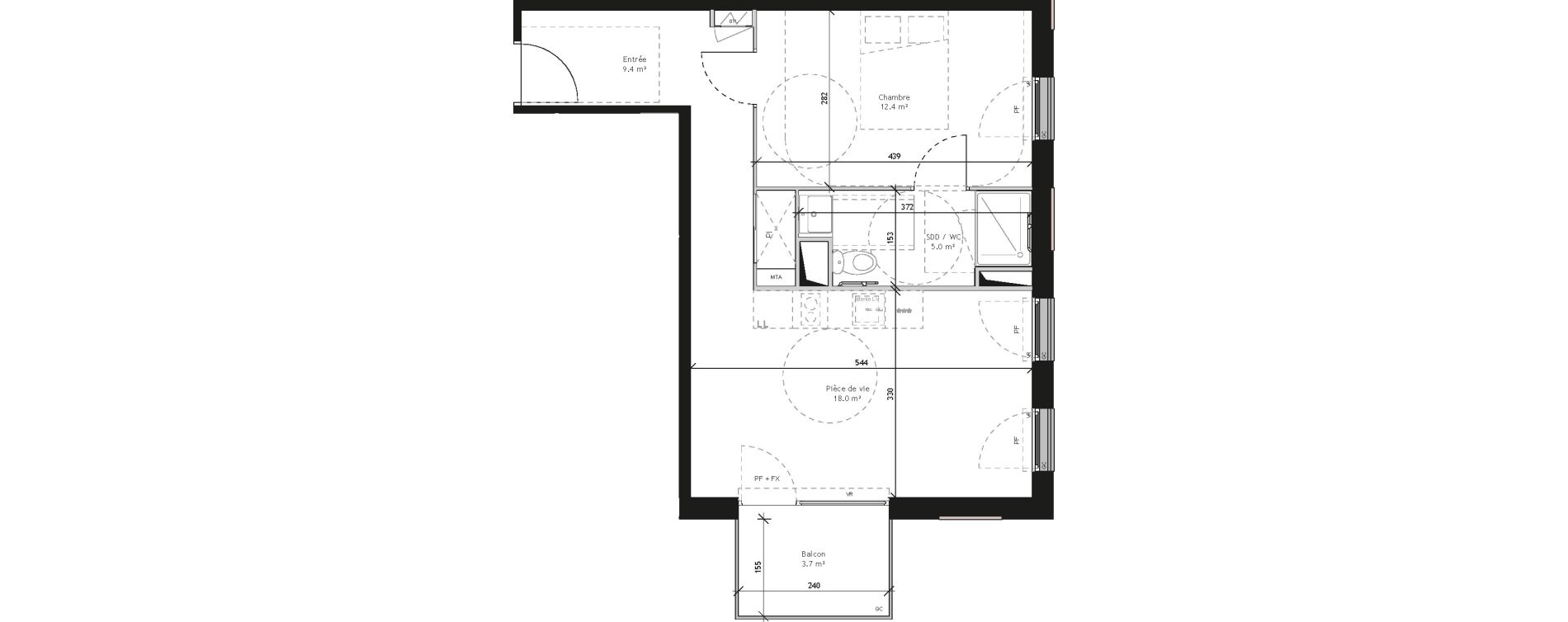 Appartement T2 de 44,80 m2 &agrave; Saint-Andr&eacute;-Lez-Lille Quai 22