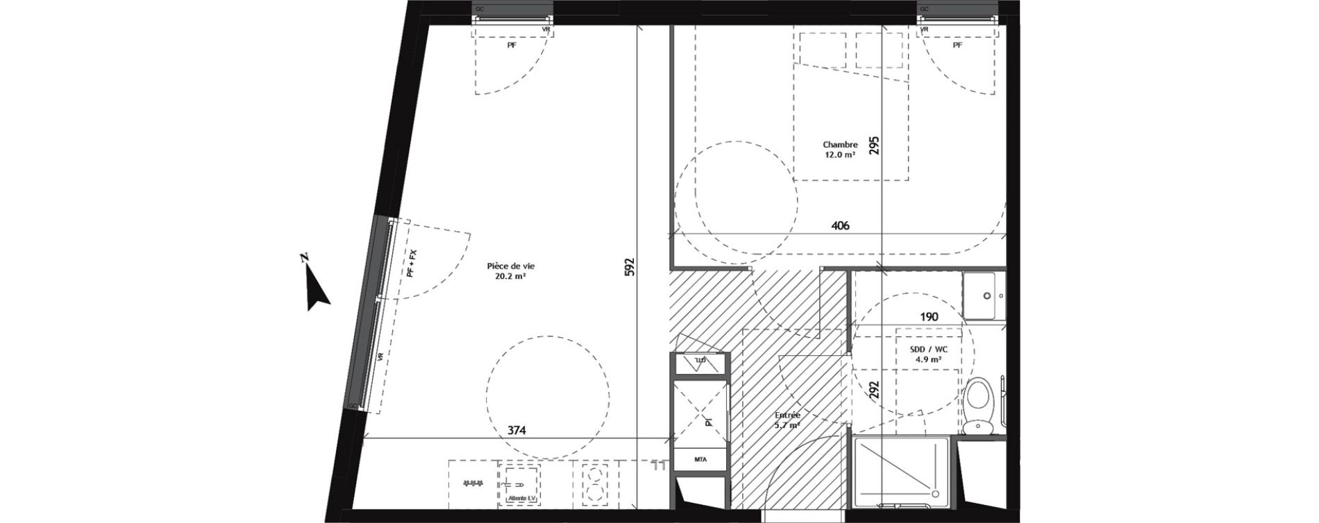 Appartement T2 de 42,80 m2 &agrave; Saint-Andr&eacute;-Lez-Lille Quai 22