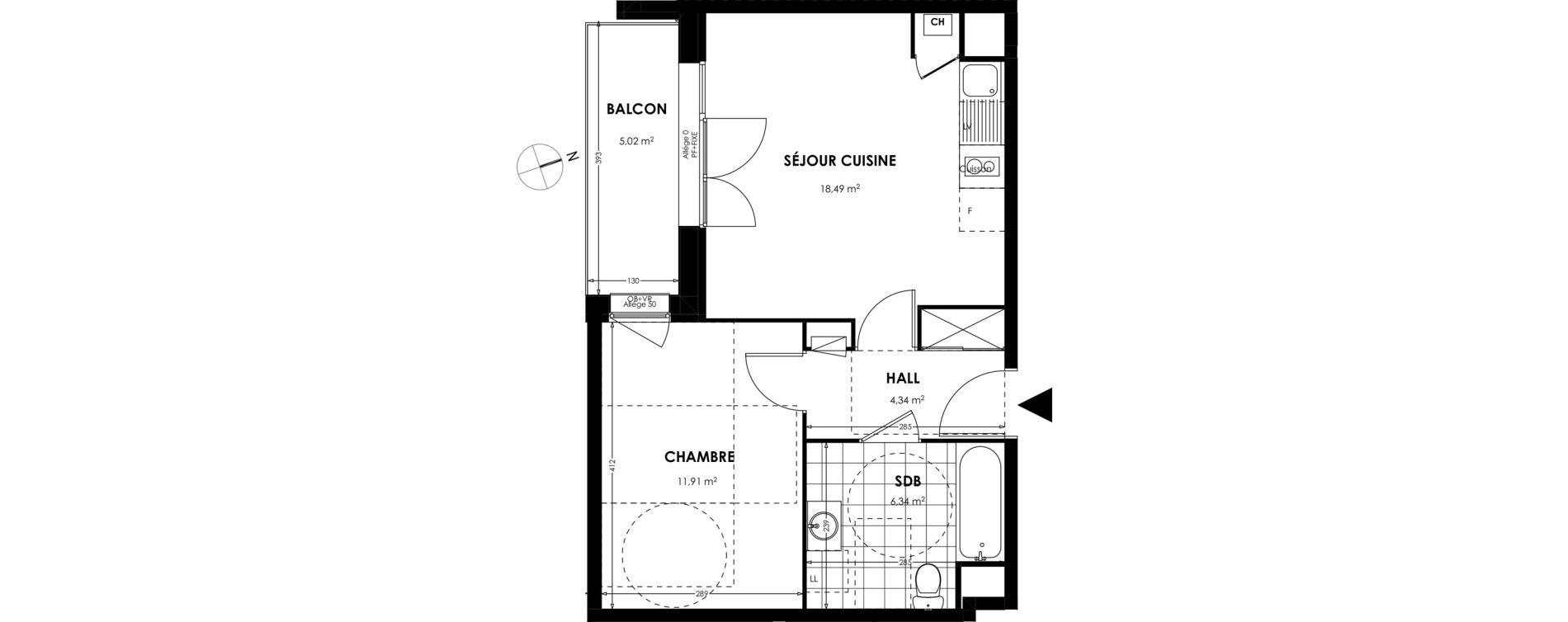 Appartement T2 de 41,08 m2 &agrave; Saint-Andr&eacute;-Lez-Lille Batailles et fleurs