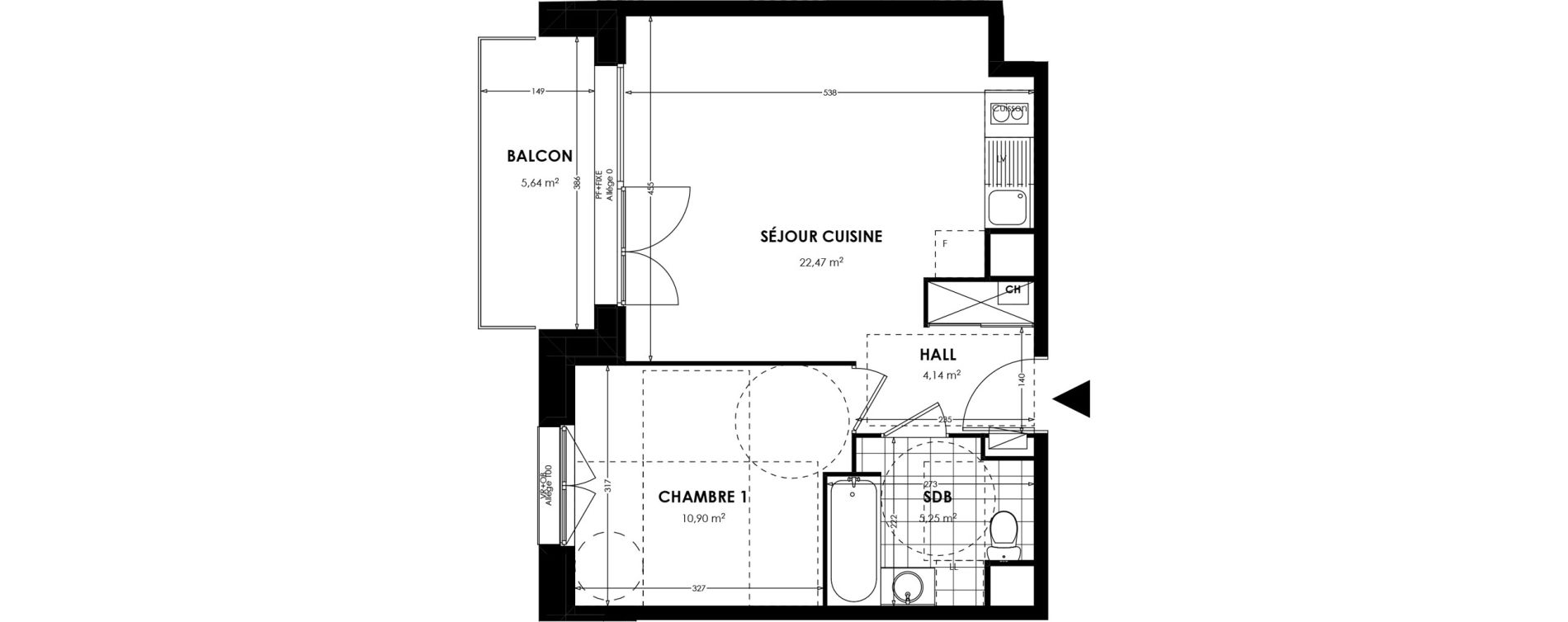 Appartement T2 de 42,76 m2 &agrave; Saint-Andr&eacute;-Lez-Lille Batailles et fleurs