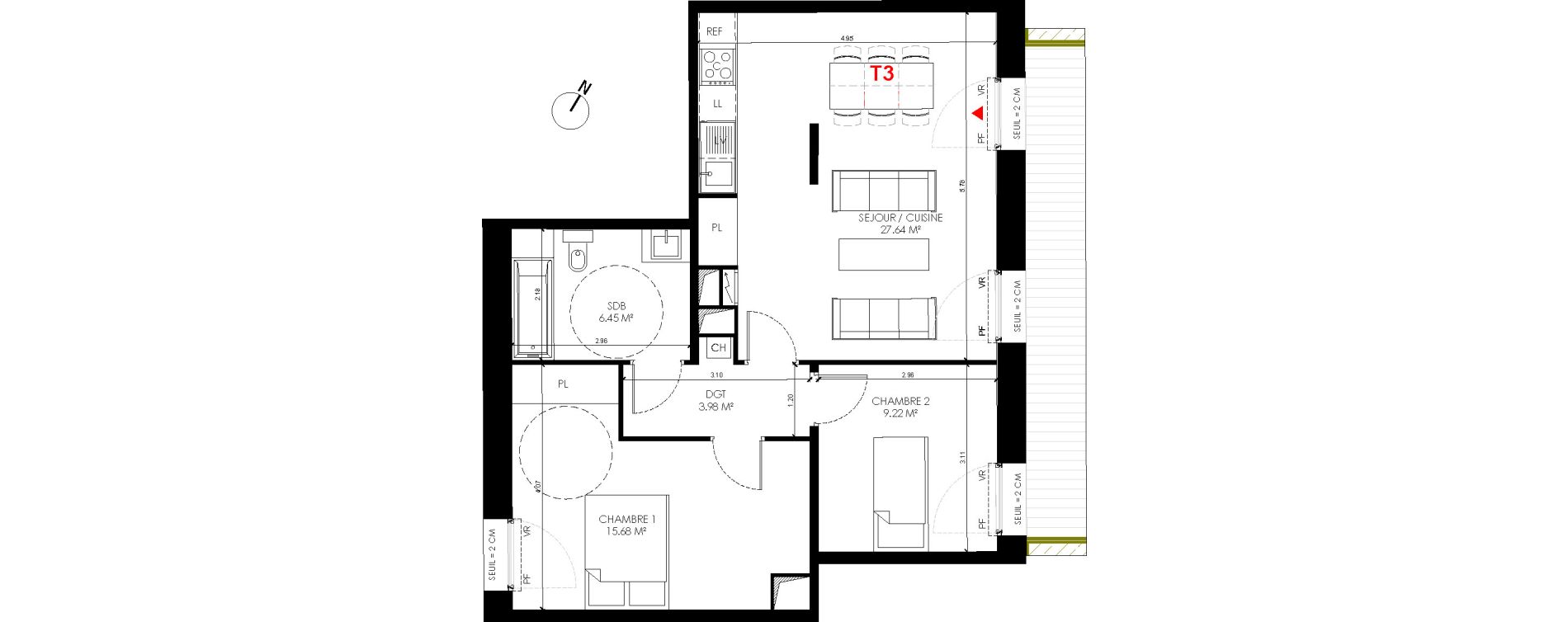 Appartement T3 de 62,97 m2 &agrave; Saint-Andr&eacute;-Lez-Lille Centre