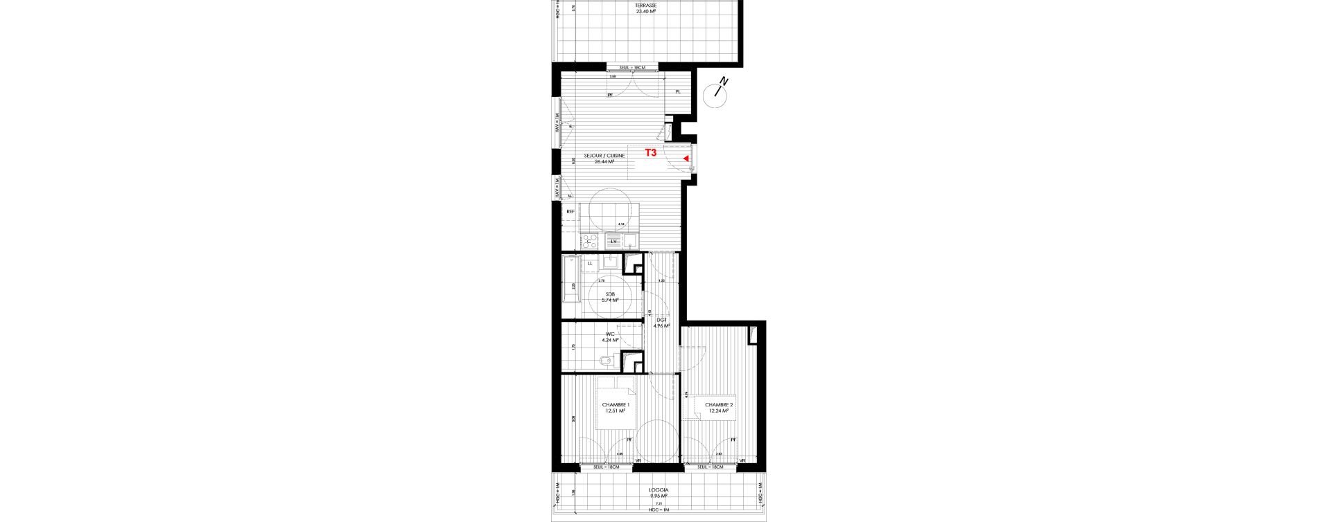 Appartement T3 de 66,13 m2 &agrave; Saint-Andr&eacute;-Lez-Lille Centre